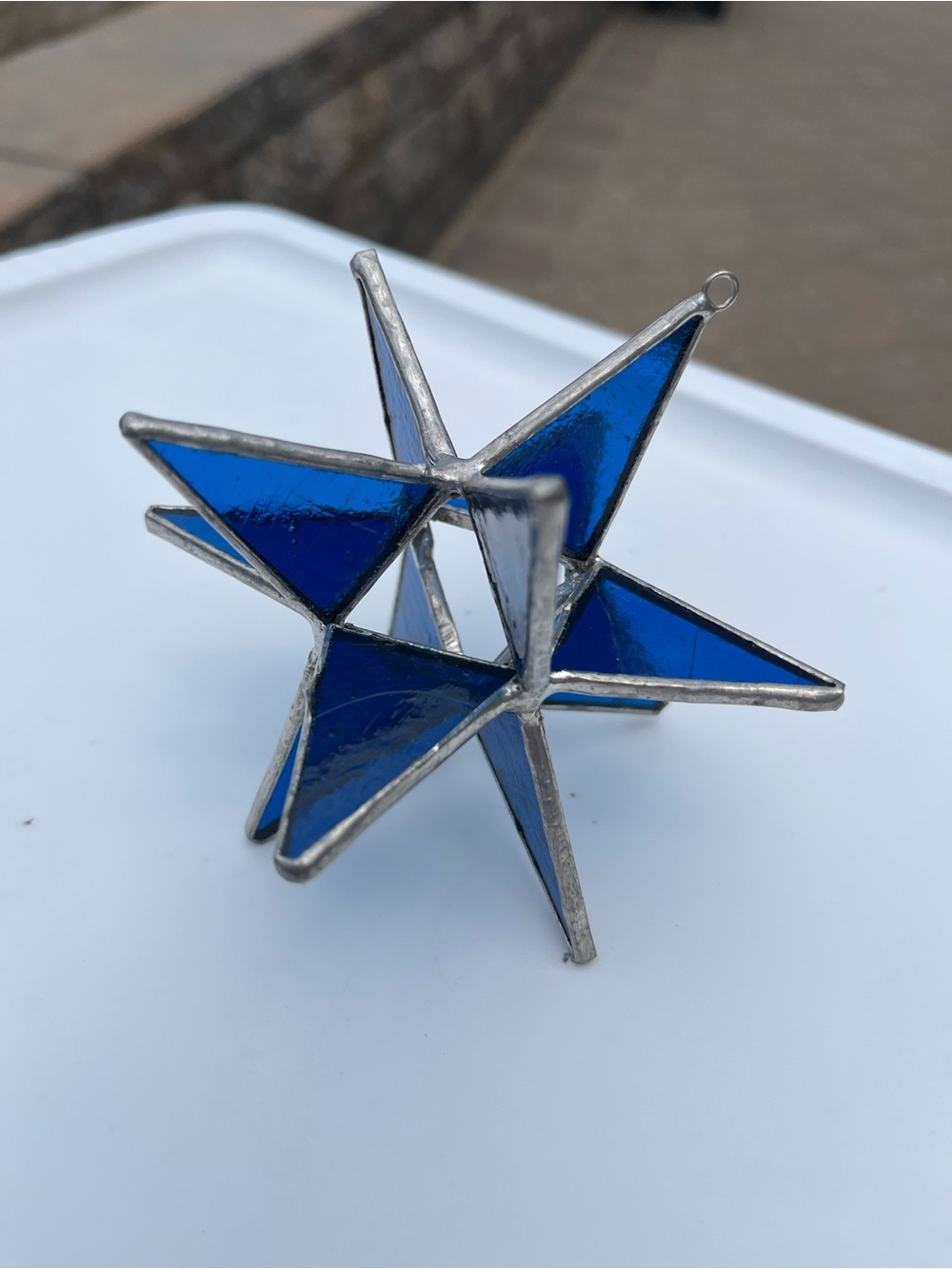 Moravian Blue Stained Glass Star Ornament